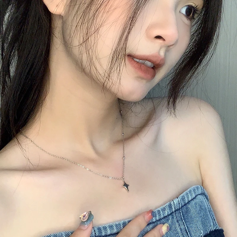 여성용 Y2k 4 점 별 목걸이, 심플하고 귀여운 체인, 부드러운 크로스 펜던트 목걸이, 파티 웨딩 쥬얼리 액세서리 