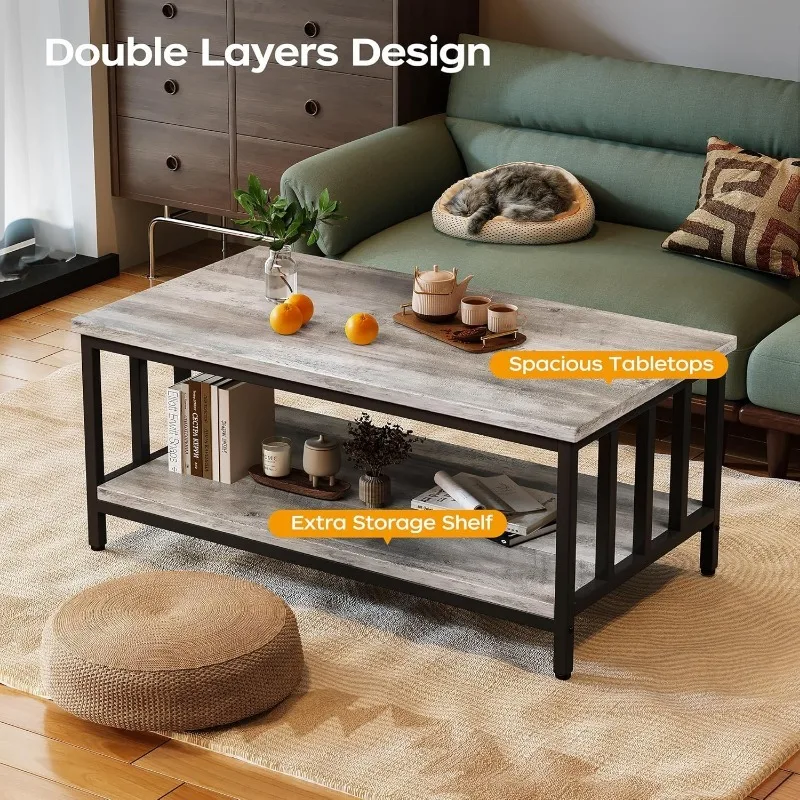 Coffee Table for Living Room with Slatted Sides Frame, Modern Farmhouse Living Room Table 5