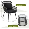 3 Piece Rattan Wicker Bistro Set, Outdoor Conversation Furniture Set with Glass Top Table, Space Saving for Balcony, Backyard 6