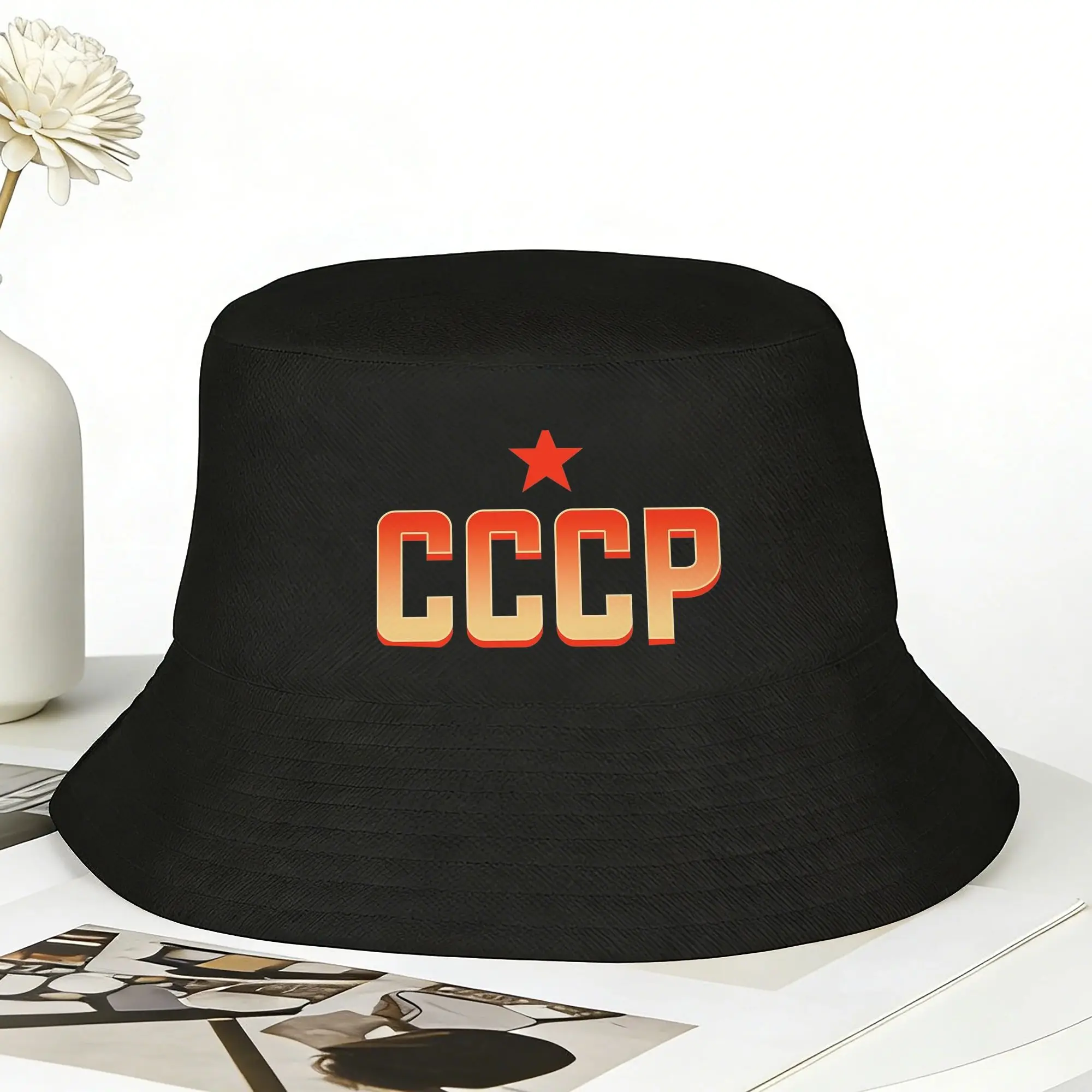CCCP 소련 공산주의 사회주의 버킷햇 여름 트렌디 낚시꾼 모자 유니섹스 소프트 폴드 헌팅캡 힙합 프린트 햇빛 가리개 모자