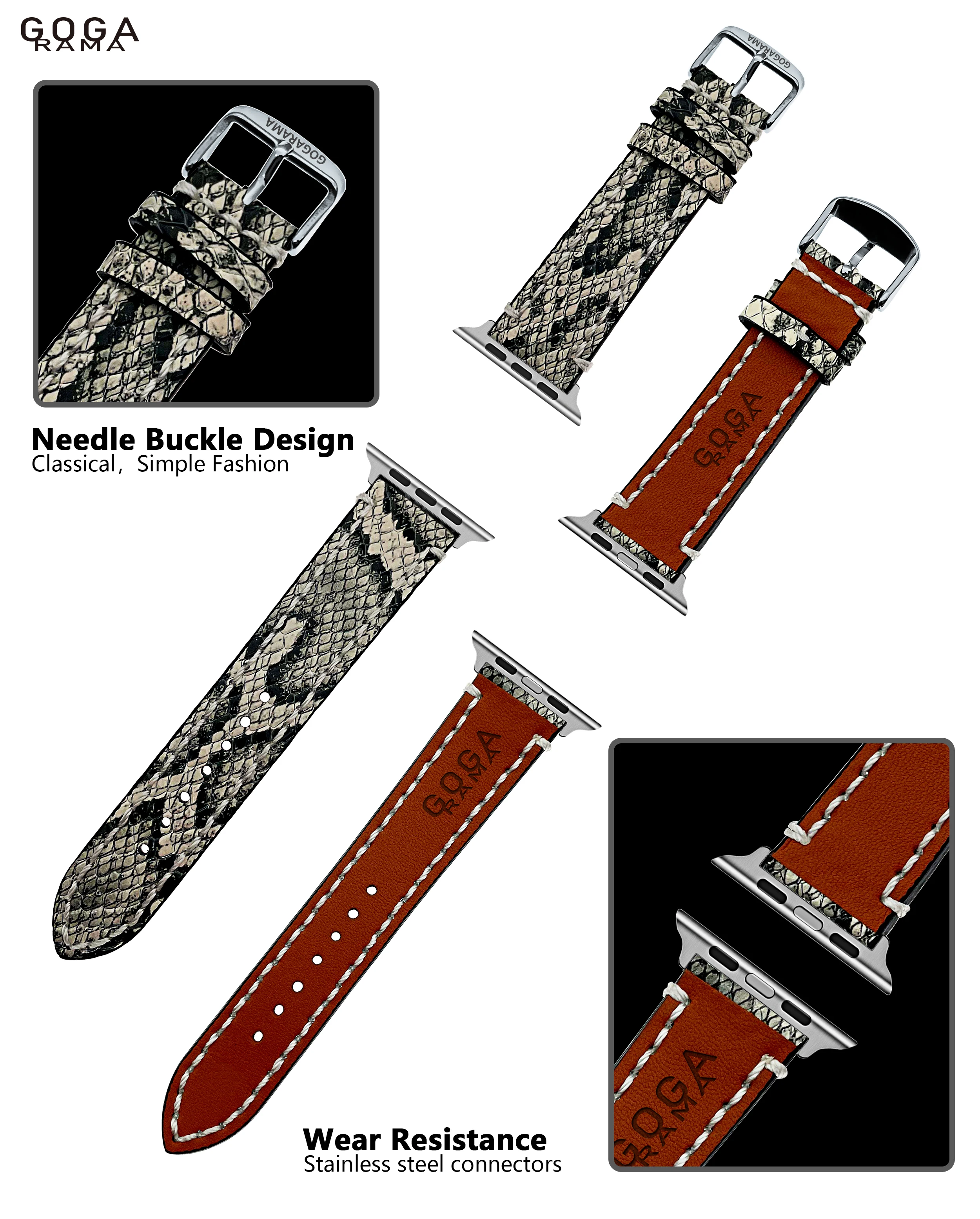 Woman's&Lady's Bracelet  for Apple Watch Bands 49mm 45mm 44mm 42mm 41mm 40mm 38mm Bracelet Python Texture Design Leather