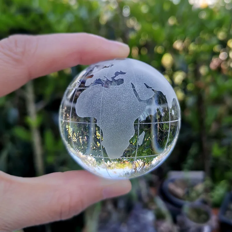 Crystal Clear Earth Globe Glass Ball Paperweight with Stand - Elegant Home Desk Decor and Astronomy Craft Ornament