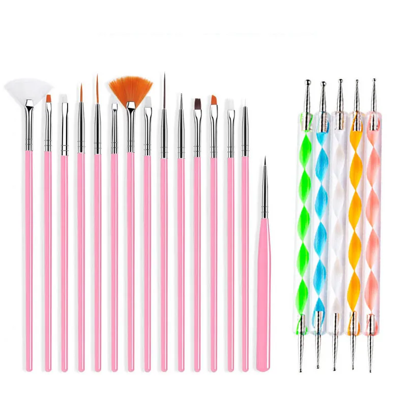 Nail Art Brushes Set Tip Painting UV Gel Drawing Carving Dotting Pen FlatFan Liner Acrylic Nail Tool Professional Nail Supplie # 3pcs french stripe nail art liner brush set tips ultra thin line drawing pen dual end uv gel painting brushes manicure tools