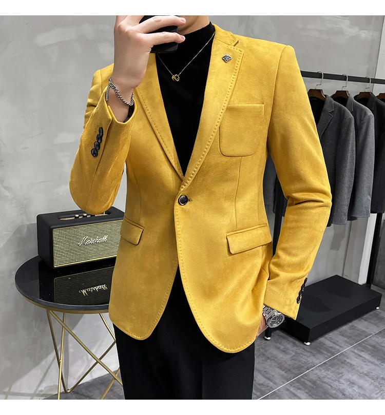 blazer for men wedding Color 6 Costume Homme Deerskin Jacket Suit Men Casual Slim Blazer Hombre Suit Leather Jacket Men Terno Masculino Men Clothing casual blazer