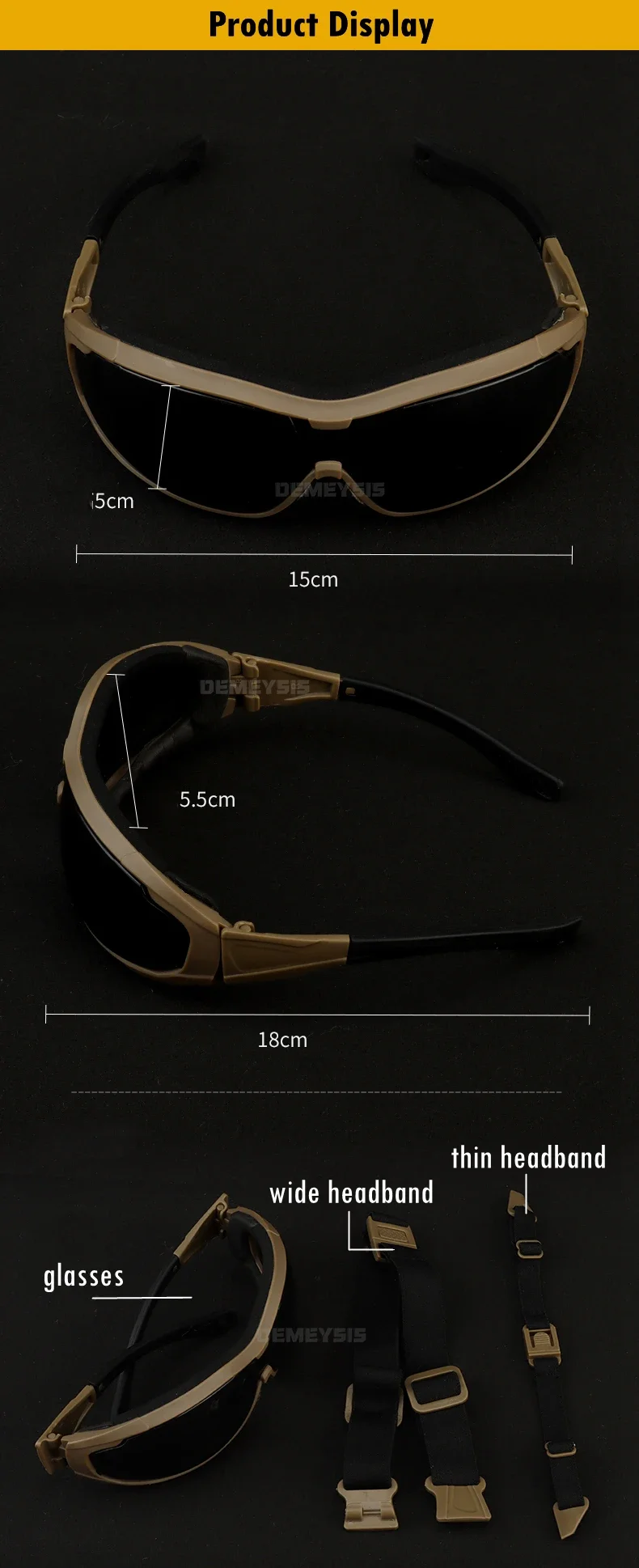 Description Picture 4 of itemTactical Glasses Shooting Hiking Eyewear CS Airsoft Safety Protective Goggles Outdoor Sports Sunglasses