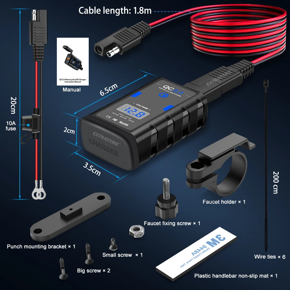 USB-зарядное устройство для мотоцикла Extractme 6,8a QC3.0, 12 В ...