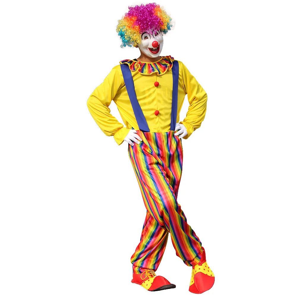 Cosplay Costume Halloween Adult Funny Circus Clown Jumpsuit Carnival Party Dress Up No Wig
