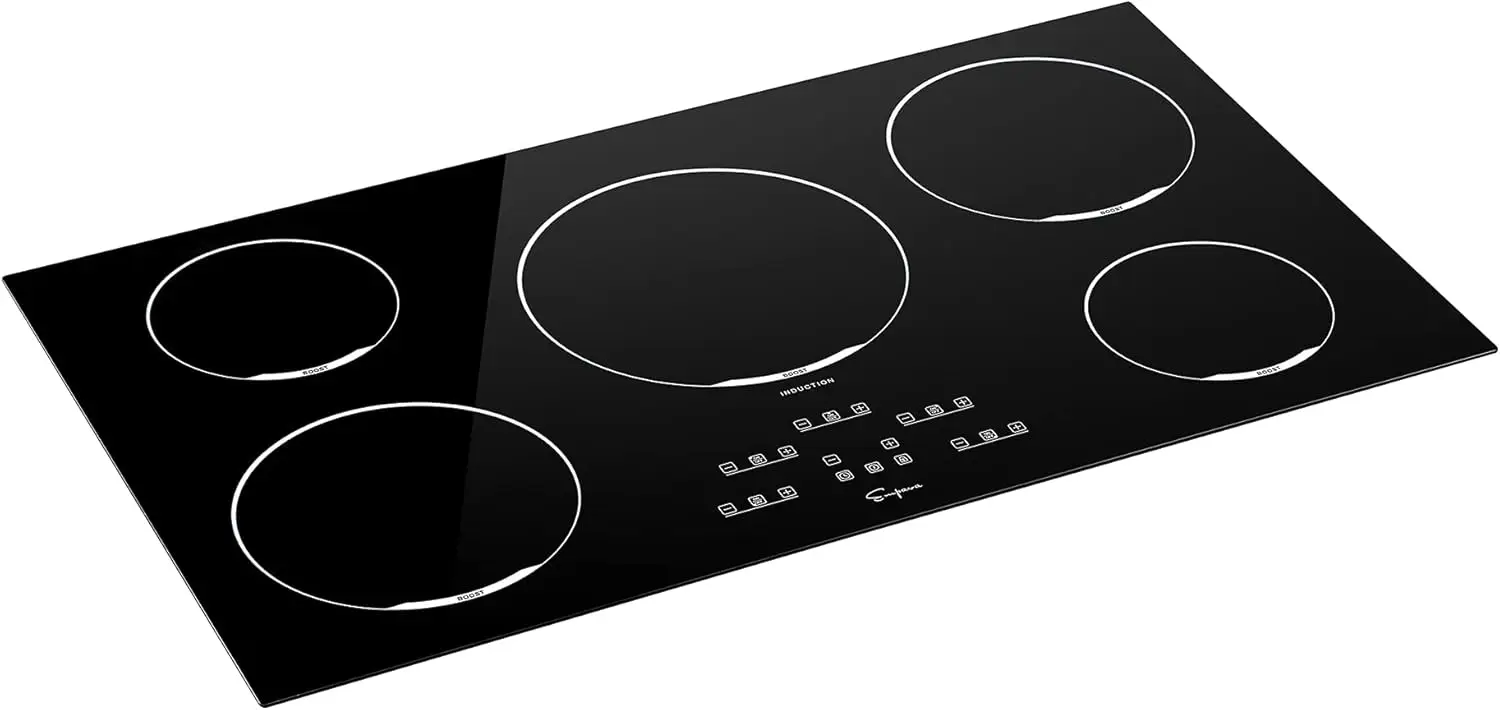 Built-in Electric Induction Cooktop with 5 Elements Power Boost Burners in Black Vitro Ceramic Glass, 36 inch