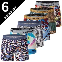 6 Pcs Parent-child Fashion Printed Underwear Men's Multi-size Long Boyshort Teenagers Comfortable And Versatile Elastic Waist S 1
