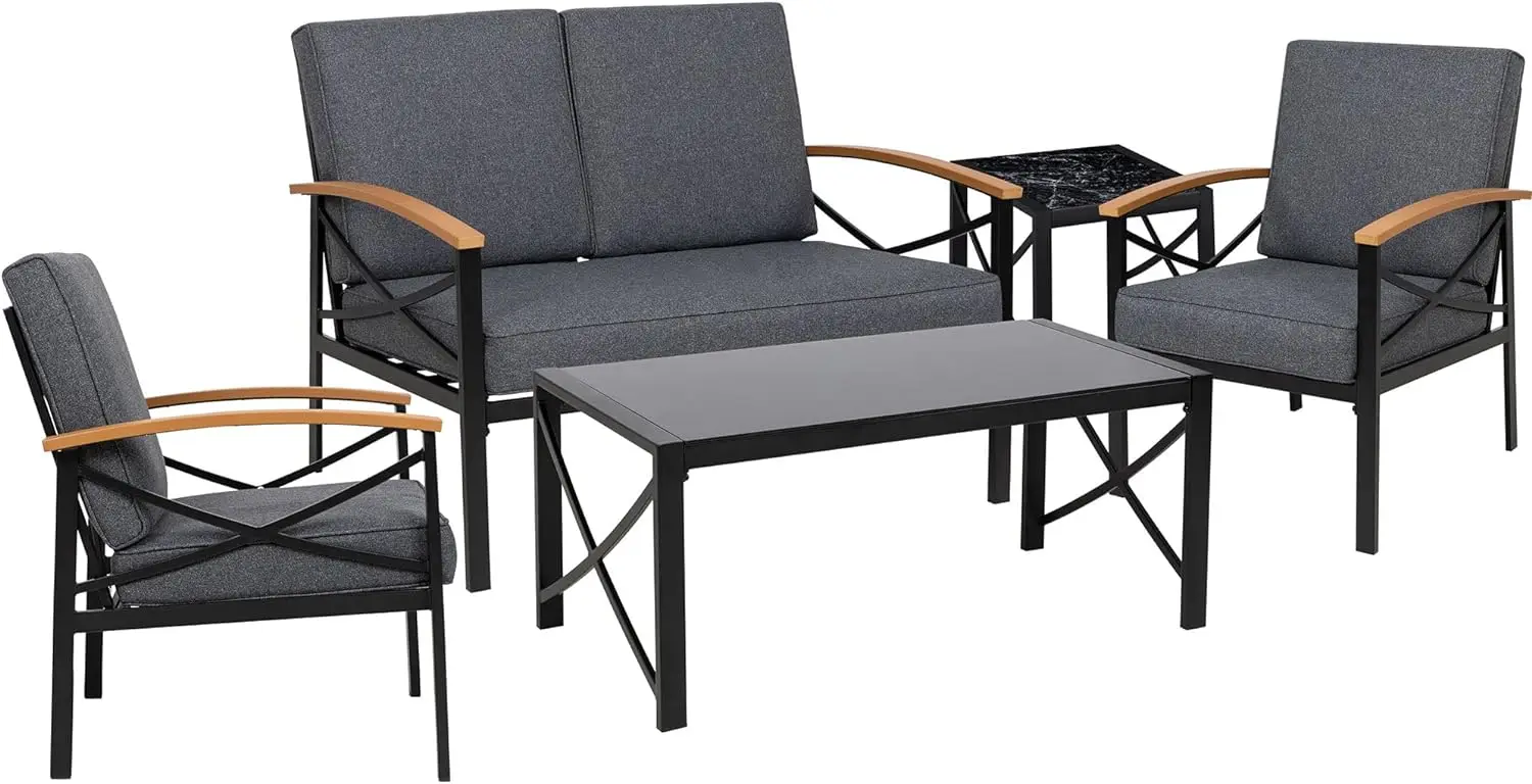 

Набор металлической мебели для патио, набор современных стульев для разговора с кофейным столиком для двора, балкона (темно-серый), 2/3/5 шт.
