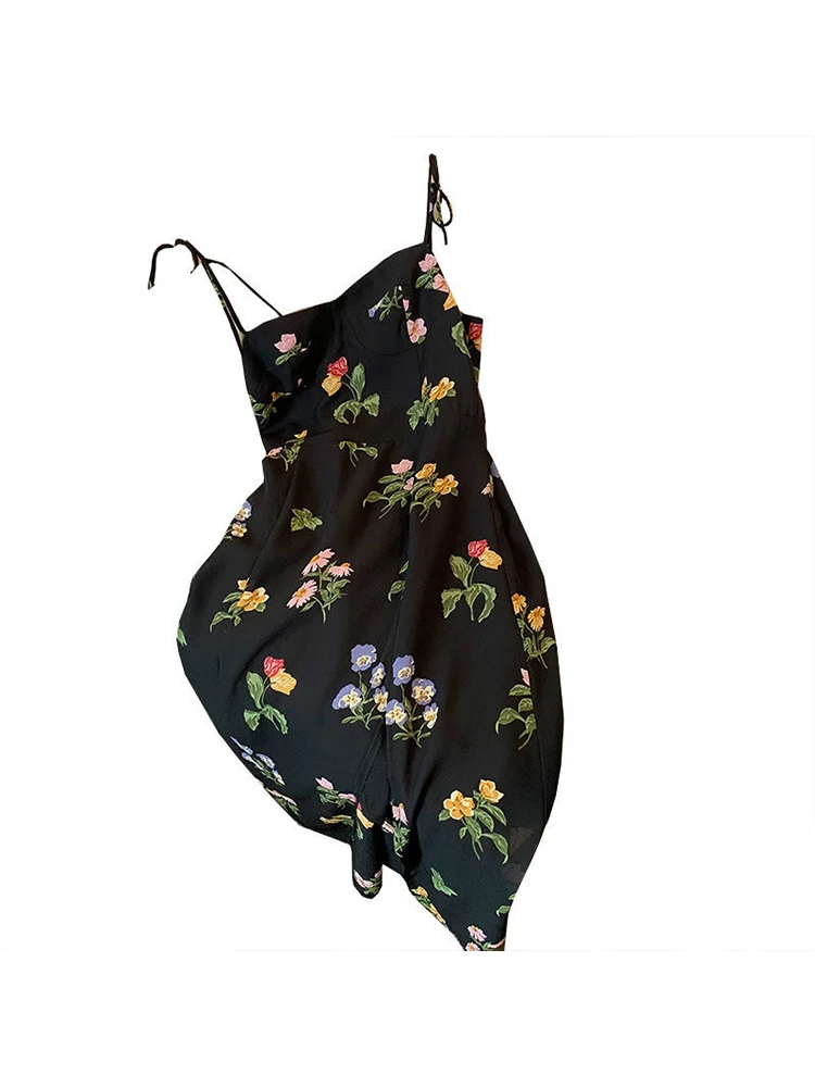 

Vintage Printed Elegant Sexy Backless Sleeveless Midi Dress 2023 Women's Summer Streetewear Style Soft Sundress Lady Clothing