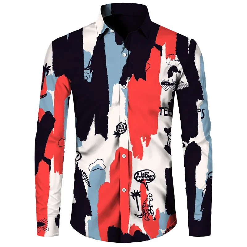 thumbnail image 1 of Camisa de primavera y otoño más nueva para hombre, camiseta de manga larga con estampado 3D de camuflaje, camisa informal con cuello vuelto y botones, camiseta para hombre y mujer, 1 of 5