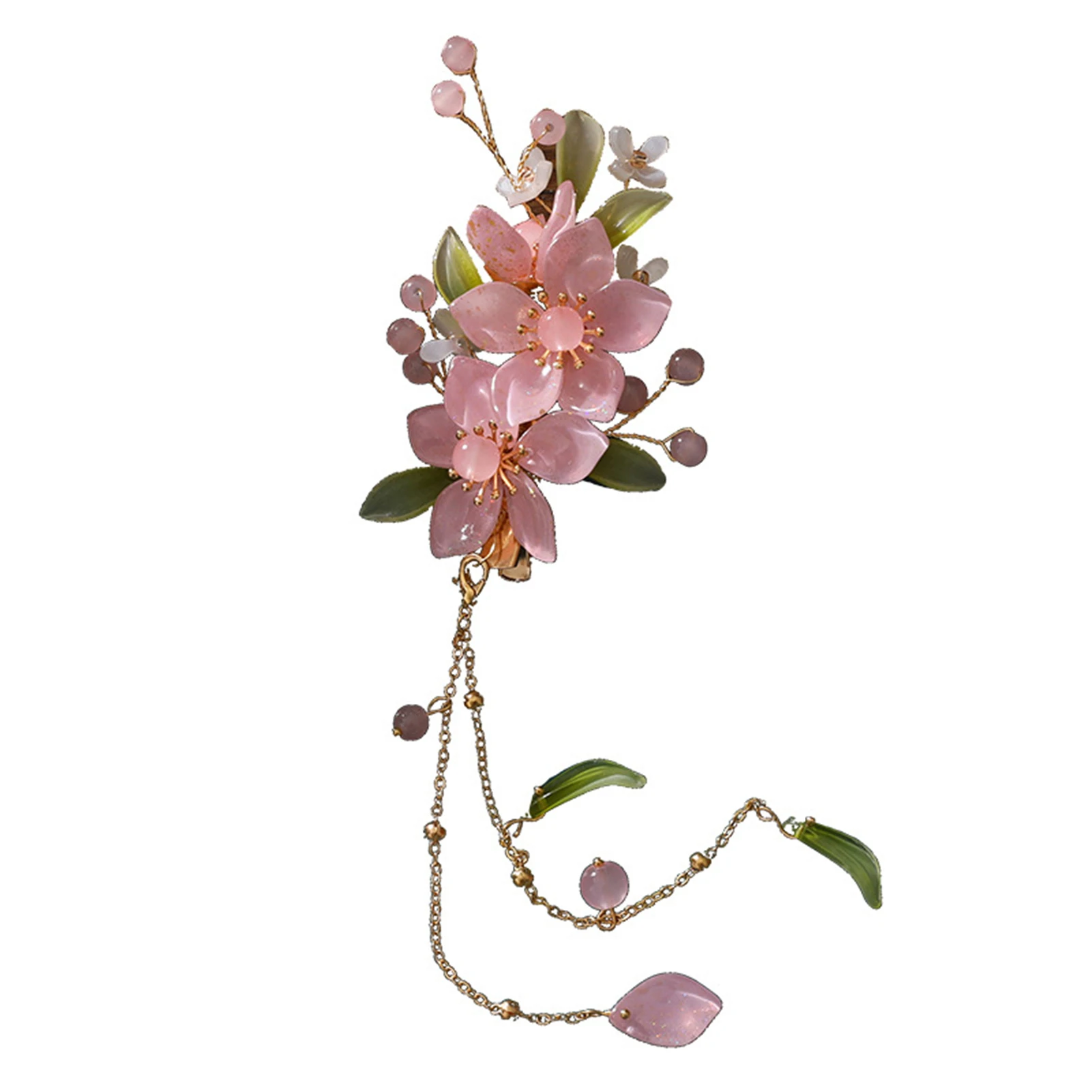 

Glaze Flowers Edge Clips Paired Hairpin Stable Grip Handmade Tassels Headpiece for Thick Curly Hair Styling Decorative