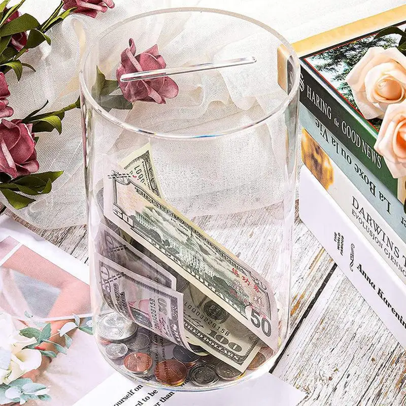 Large Piggy Bank for Adults Kids Vcertcpl Acrylic Clear Piggy Bank Coin Bills Bank Money Saving Jar Unopenable Change Jar 3