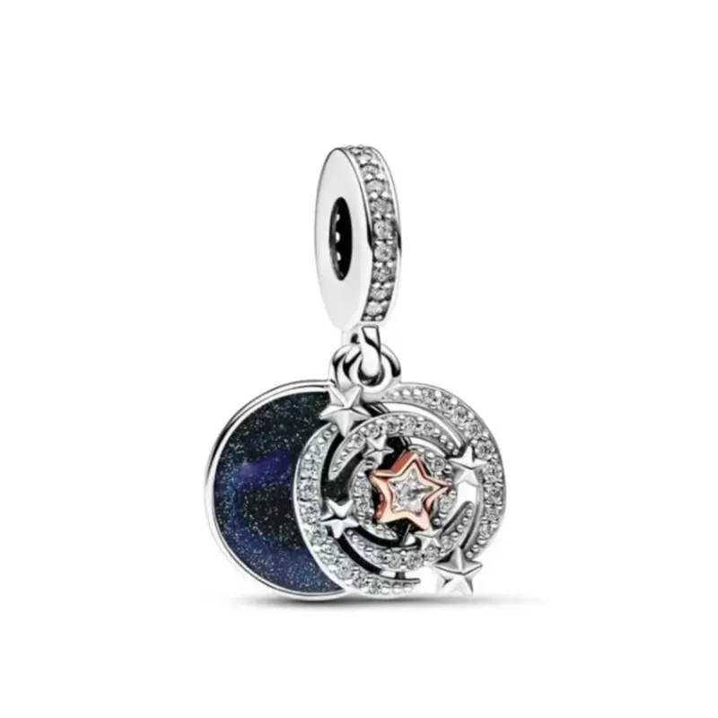 ๐ Blue Sparkling Zircon Star & Moon Charm Bead โ 925 Silver Celestial Pendant for DIY Bracelets 5