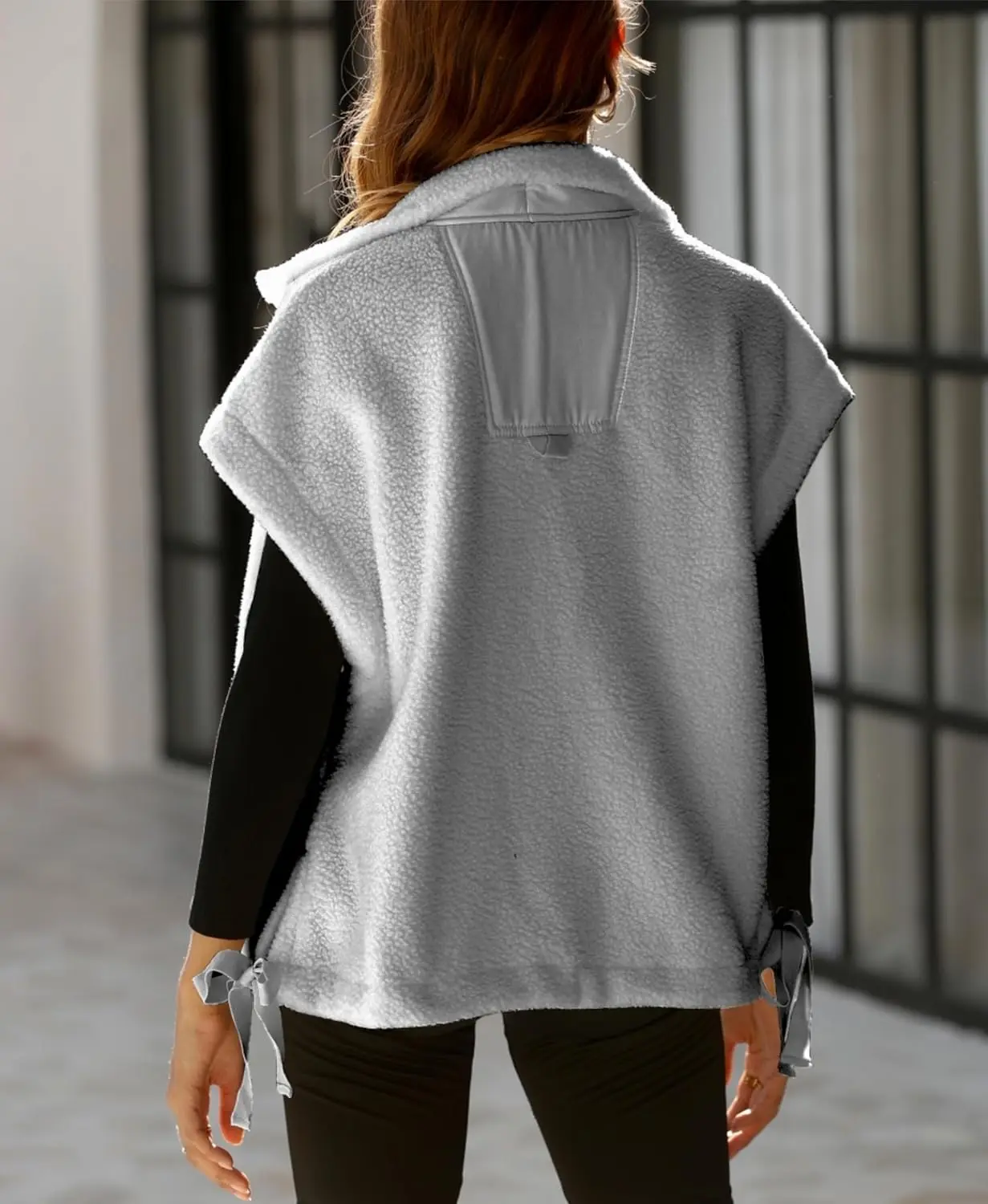 Women's Fuzzy Fleece Vest Oversized Sleeveless Sherpa Jacket Warm Button Down Gilet Outerwear with Pockets - Image 5