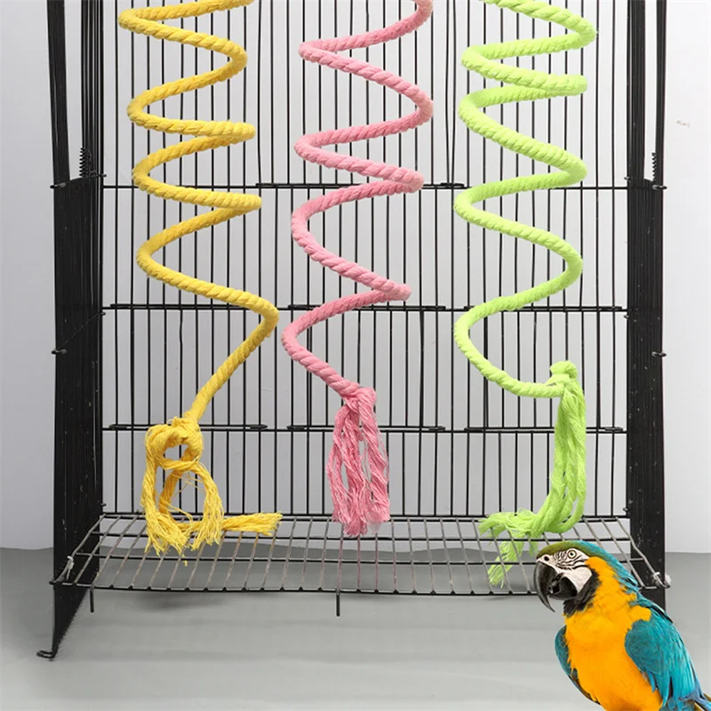 Parrot Toy 1PC Bird Toy Spiral Cotton Rope Chewing Bar Parrot Swing Climbing Standing Toys with Bell Bird Supplies Parrots Climbing Toys