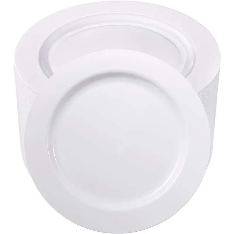 100PCS White Plastic Plates-10.25inch Disposable Dinner Plates-Premium Party&Wedding Plates