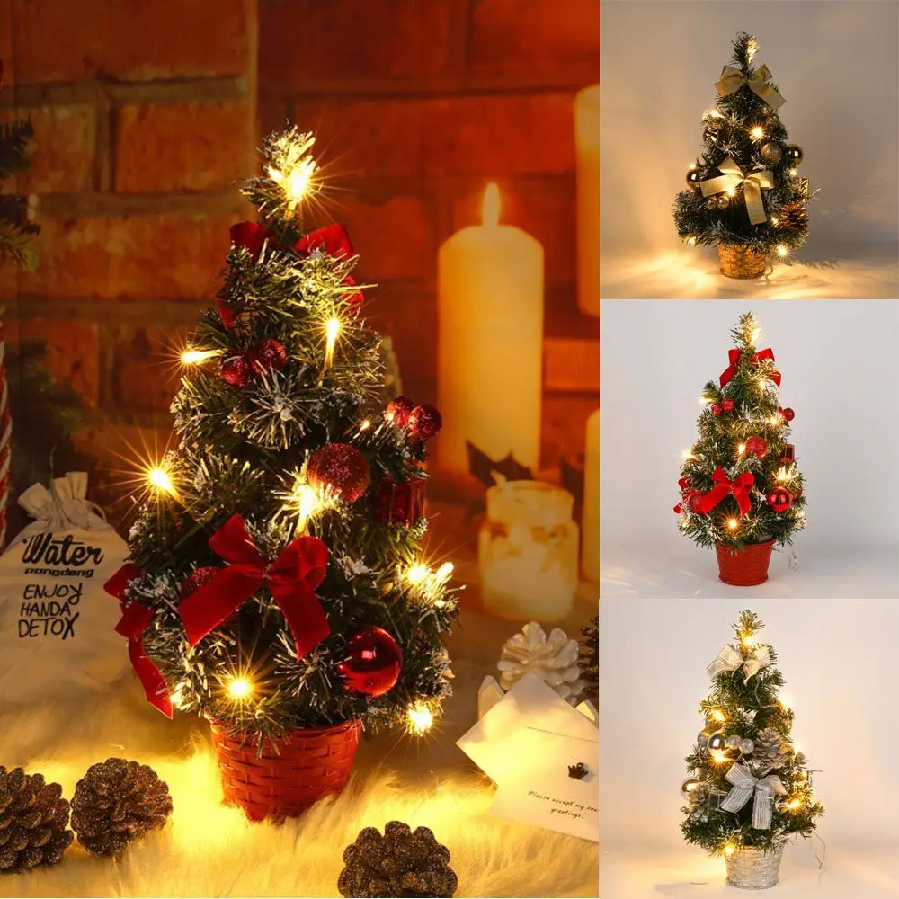 Mini Christmas Tree 40CM Gift Party Decor Happy New Year Mini Christmas Tree Table Xmas Tree With LED Lights Artificial Plant