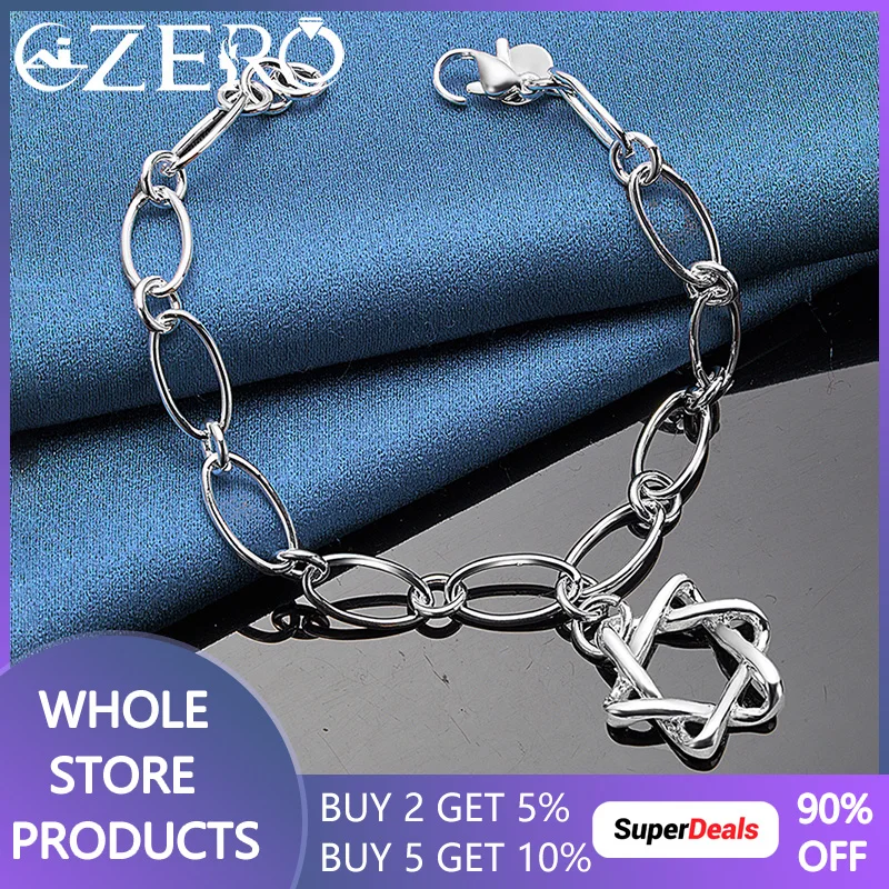 ALIZERO 925 Sterling Silver Six Pointed Star Bracelet Chain For Women Wedding Engagement Party Fashion Jewelry Gifts