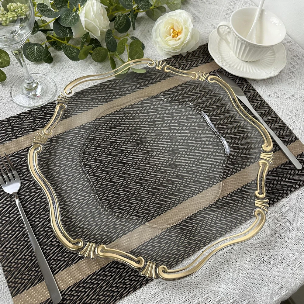 

100 PCS Charger Plates Gold Plastic Tray Round Plates 13 Inches Acrylic Decorative Service Plate For Table Setting