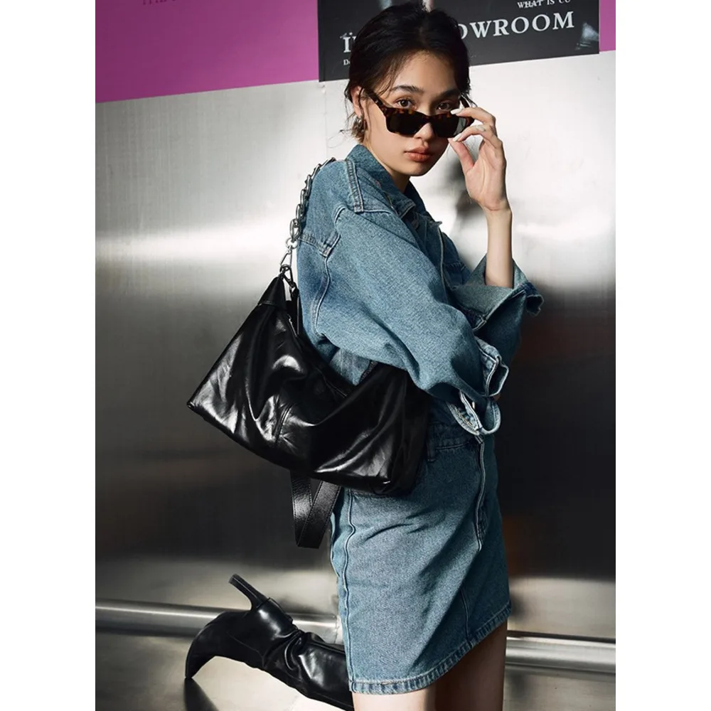 Chain Handheld Tote Shoulder 2024 New Simple Crossbody Commuter Women's Texture Genuine Leather Big Bag_voghion.com
