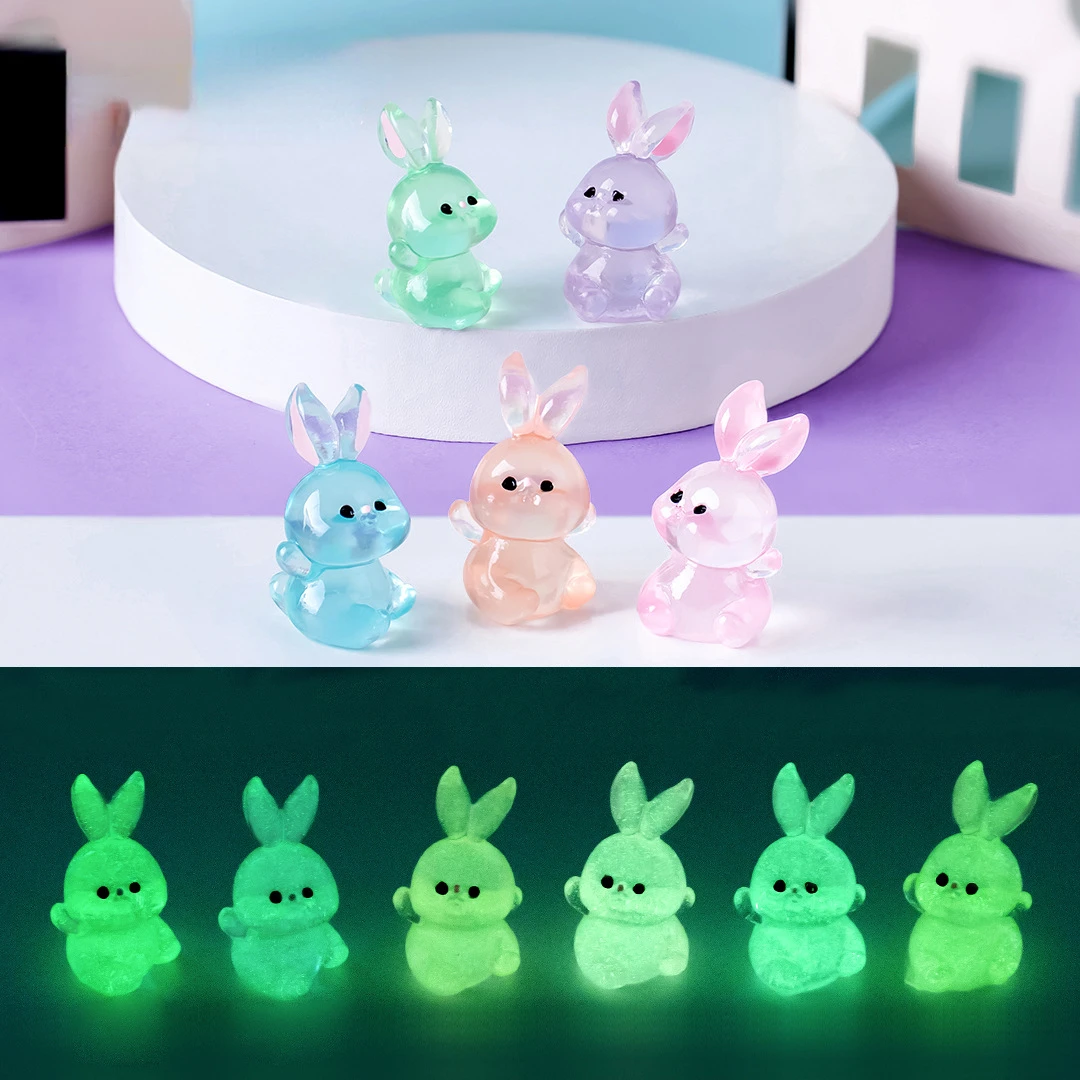 10/20/50Pcs Luminous Rabbits Elf Miniatures Bunny Fairy Garden DIY Accessories Mini Plants Desktop Decoration Kawaii Home Decor