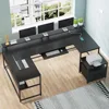 U Shaped Desk, Reversible L Shaped, Home Office, File Drawer, Power Outlet, 101.5" Computer Desk, Two Person, Monitor Shelf 6
