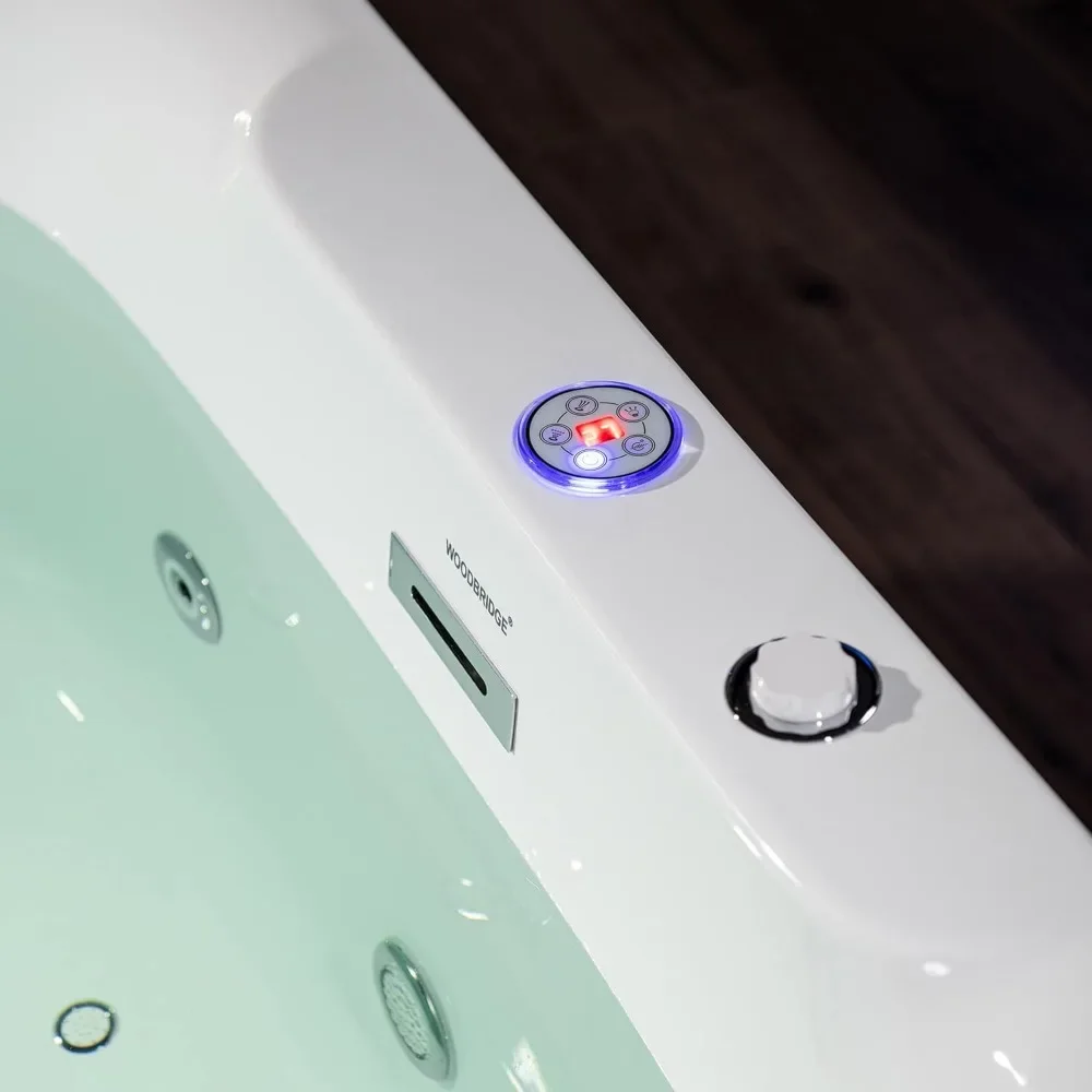 72" Freestanding Bathtub with Whirlpool Water Jetted and Air Bubble，Heated Soaking Combination Bathtub with LED Control Panel 4