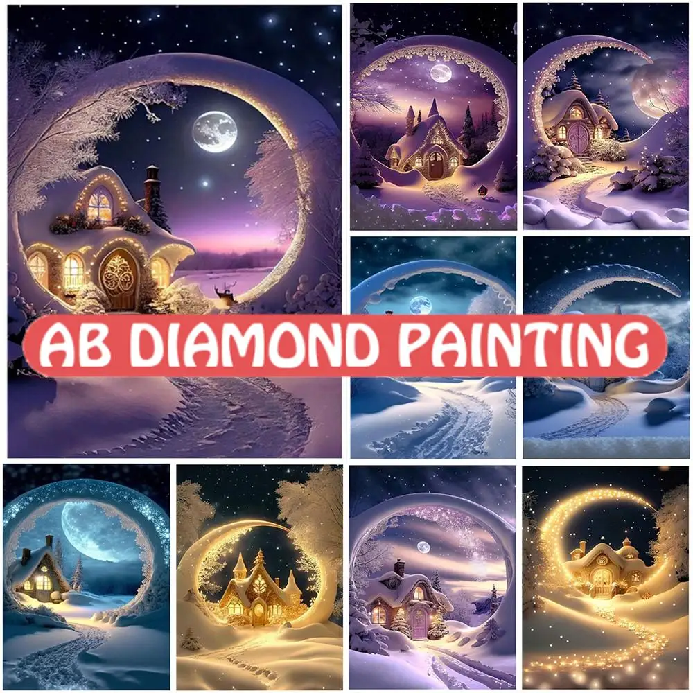 

5D DIY алмазная живопись с пейзажем, снежный дом, дорога, пейзаж, алмазная вышивка, наборы для вышивки крестиком, Алмазная мозаика Стразы