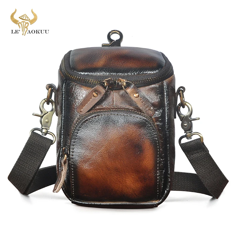 

New Bull Real Leather Design Multifunction Small Messenger Crossbody Bag Hook Fanny Waist Belt Bag Phone Pouch For Men Male 1167