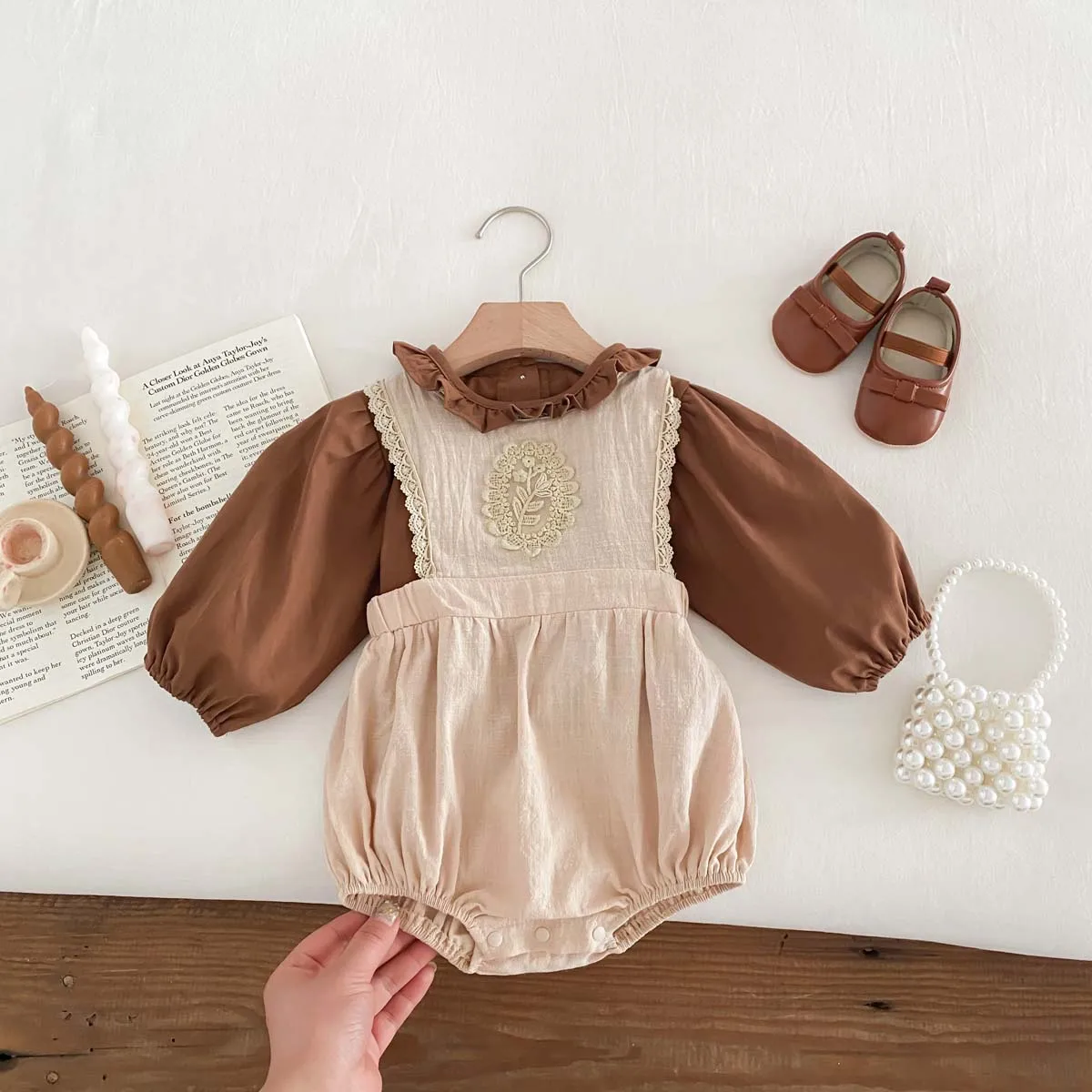 Baby Girl Ruffle Shirt & Lace Romper Set 5
