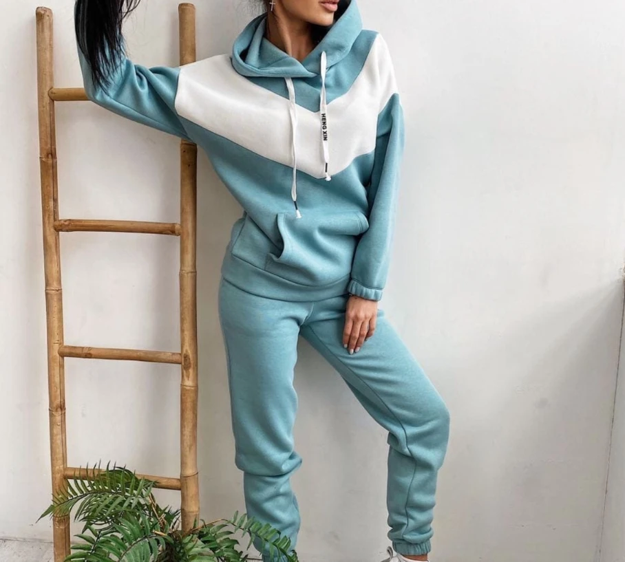 

Fashion Two Piece Set Women Outfit 2023 Autumn Spliced Long Sleeve Hooded Sweatshirt & Casual Sports Pants Set Women's Suits