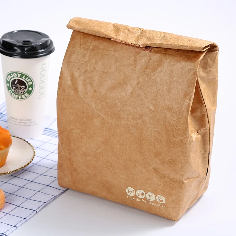 Lunch Bag Foldable Reusable Leakproof paper Lunch Food Bag Container Portable Large Capacity Kids Boy Women Thermal Cooler Insulated Kraft