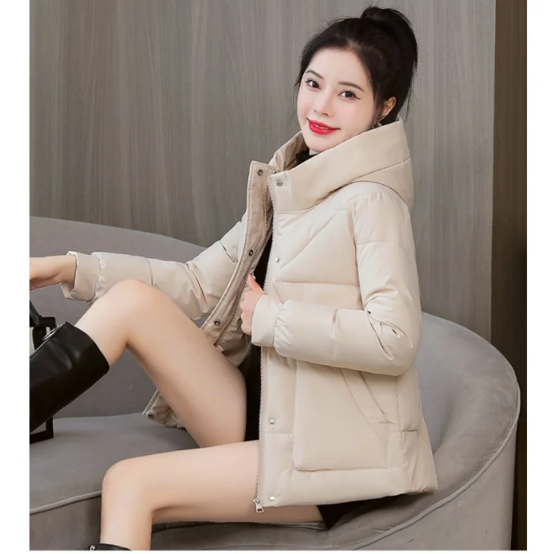 Down Cotton Jacket for Women In Autumn Winter 2023 New Trendy Loose Fitting Casual Student Bread Jacket Short Covered Belly Hood