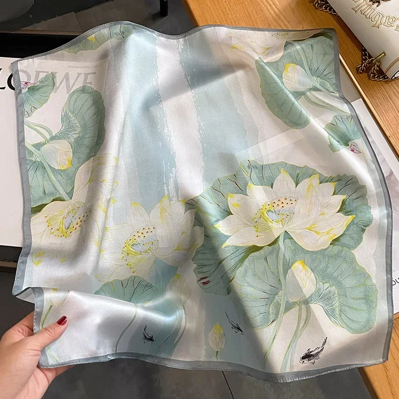 100% Real Silk Scarf Women Design Square Small Luxury Brand Handkerchiefs Hair Ribbon Headband Neckerchief Female Bandana 2024 2