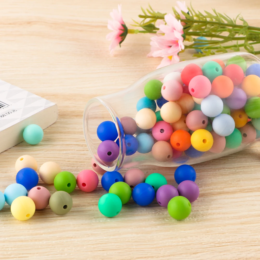 Vibrant Silicone Beads for DIY Jewelry Crafting - 50 Pieces, 12/15mm