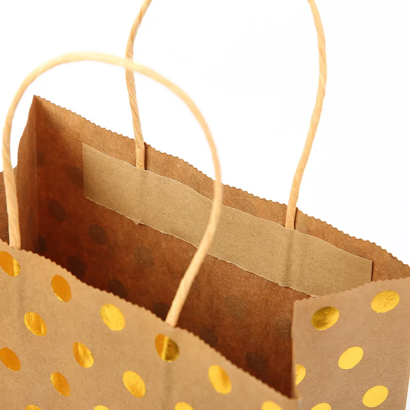 5 Pcs Dot Star Kraft Paper Bags with Handles Birthday Wedding Christmas Party Decoration Baby Shower New Year Gift Packaging