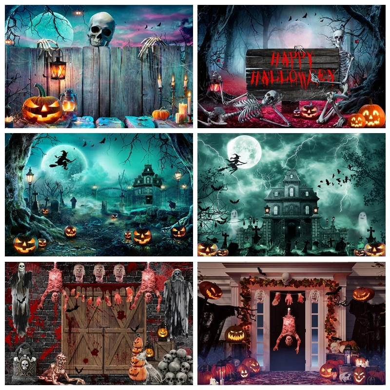 

Halloween Backdrop for Photography Bloody Horror Moon Night Scary Grave Ghost Skull Witch Castle Photo Background Party Decor