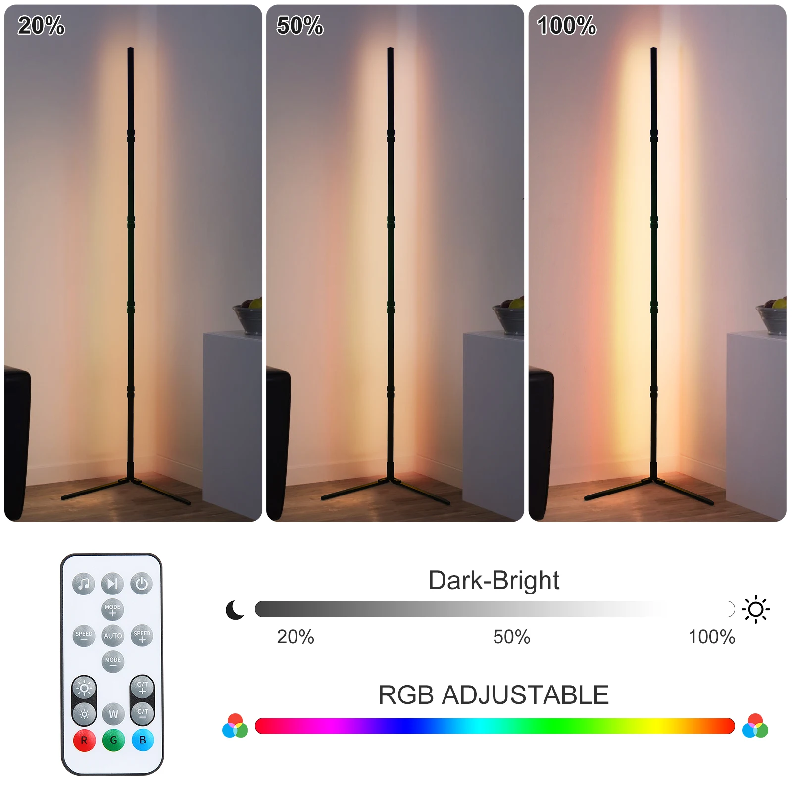 200cm 투야 RGB 플로어 램프 스마트 앱 원격 제어 모던 코너 플로어 조명 분위기 있는 LED 스탠드 조명 축제 장식