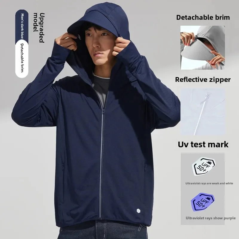 UPF50+ Ice Silk children clothing set ice silk sunscreen jacket Fishing Gear Removable Cap Sun Protection Suit for Men And Women Anti-Uv Outdoor Clothing Children's Sunscreen