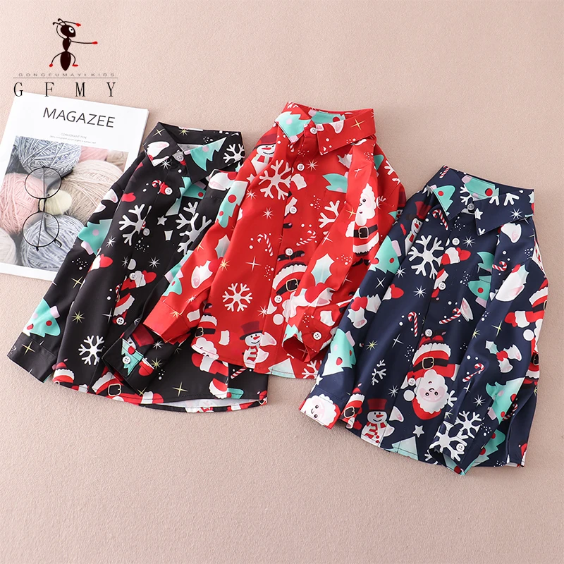 Kids shirts boys shirts GFMY boys shirt cartoon snowman children's New Year long-sleeved clothes baby toddler Christmas cardigan Korean style tops 1y-6y