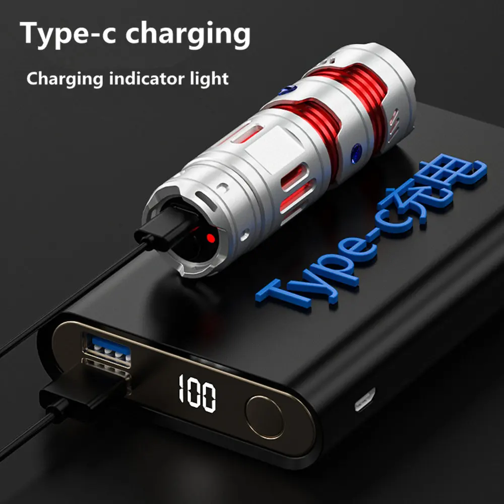 캠핑 낚시를 위한 Fidget Spinner로 충전식 새로운 크리에이티브 EDC LED 손전등 Type-C