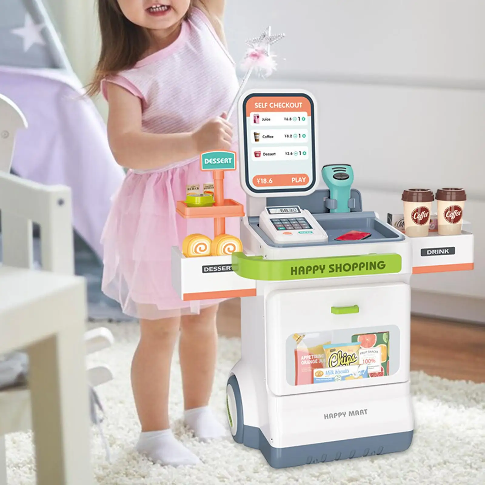 Pretend Play Cash Register Toy with Calculator Preschool Kids Valentines Day