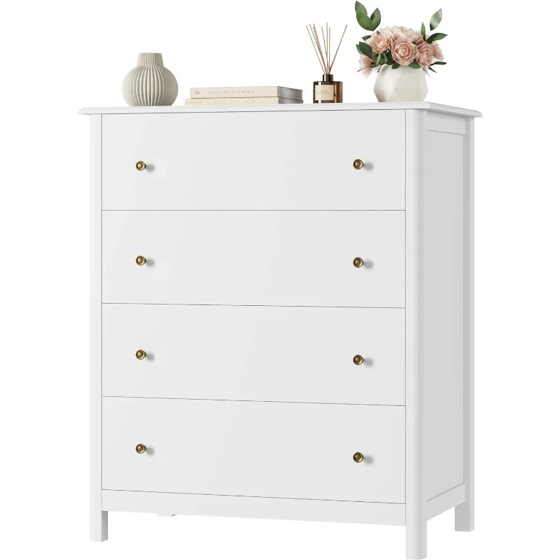 

White Dresser with 4 Drawers, Modern Dresser Chest of Drawers, 4 Drawer Dresser, Tall Wood Dresser Storage Cabinet