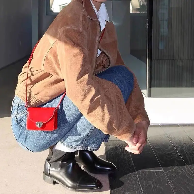 Korean Designer Heart Lock Pu Leather Small Bag Crossbody Bags Women Commute Shoulder Bag