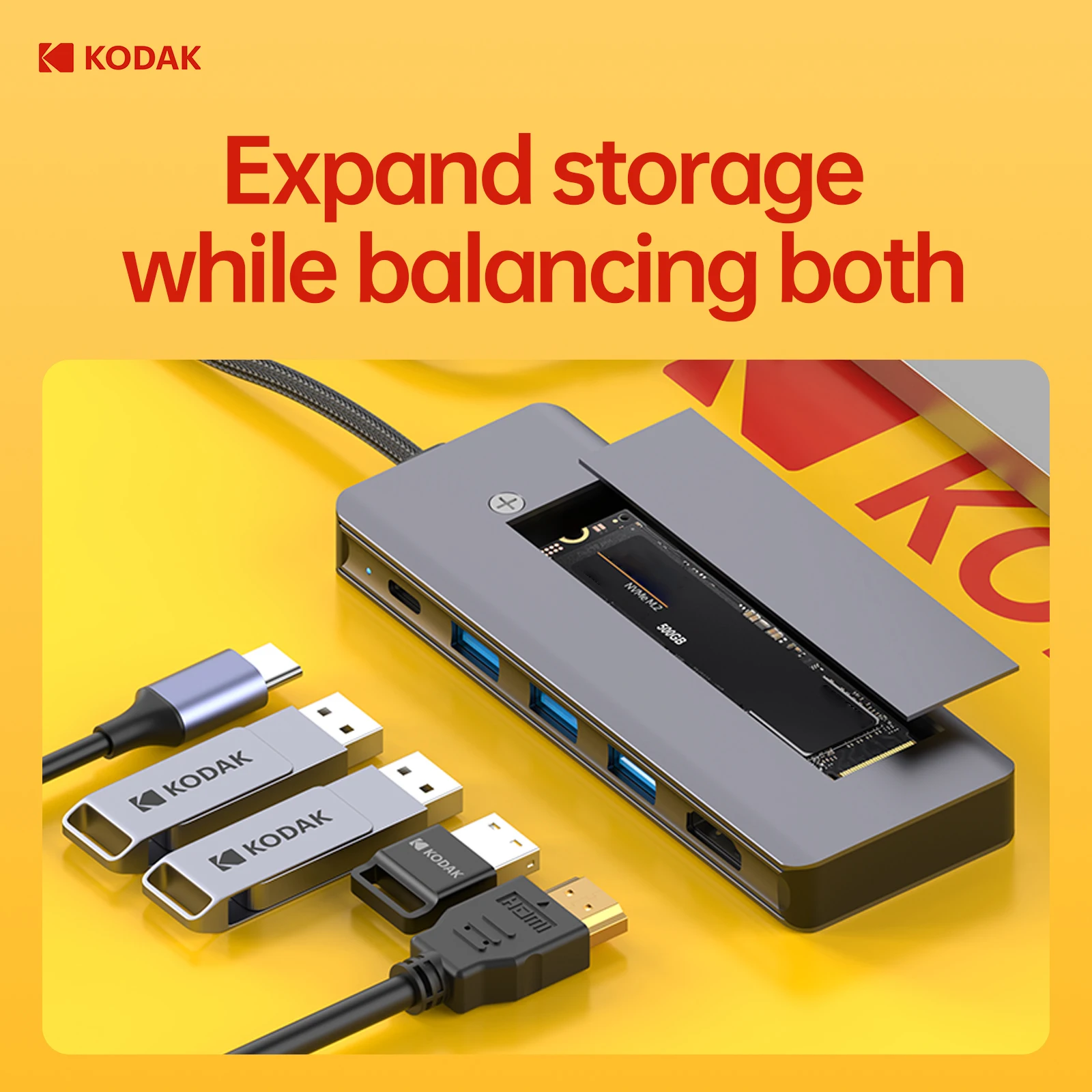 KODAK 6 In 1 USB C HUB 4K 60Hz to HDTV PD Multi Splitter Type-C Adapter For Macbook USB3.0 HUB SD Card Reader Multi Converter