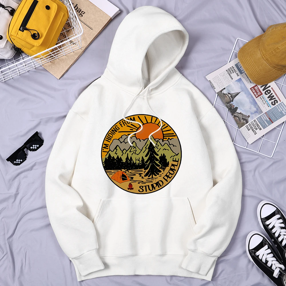 

I'M Hiding From Stupid People Camping Scenery Male Hooded Vintage Soft Hoodie Classic Daily Hoodies Fashion Basic Male Tops