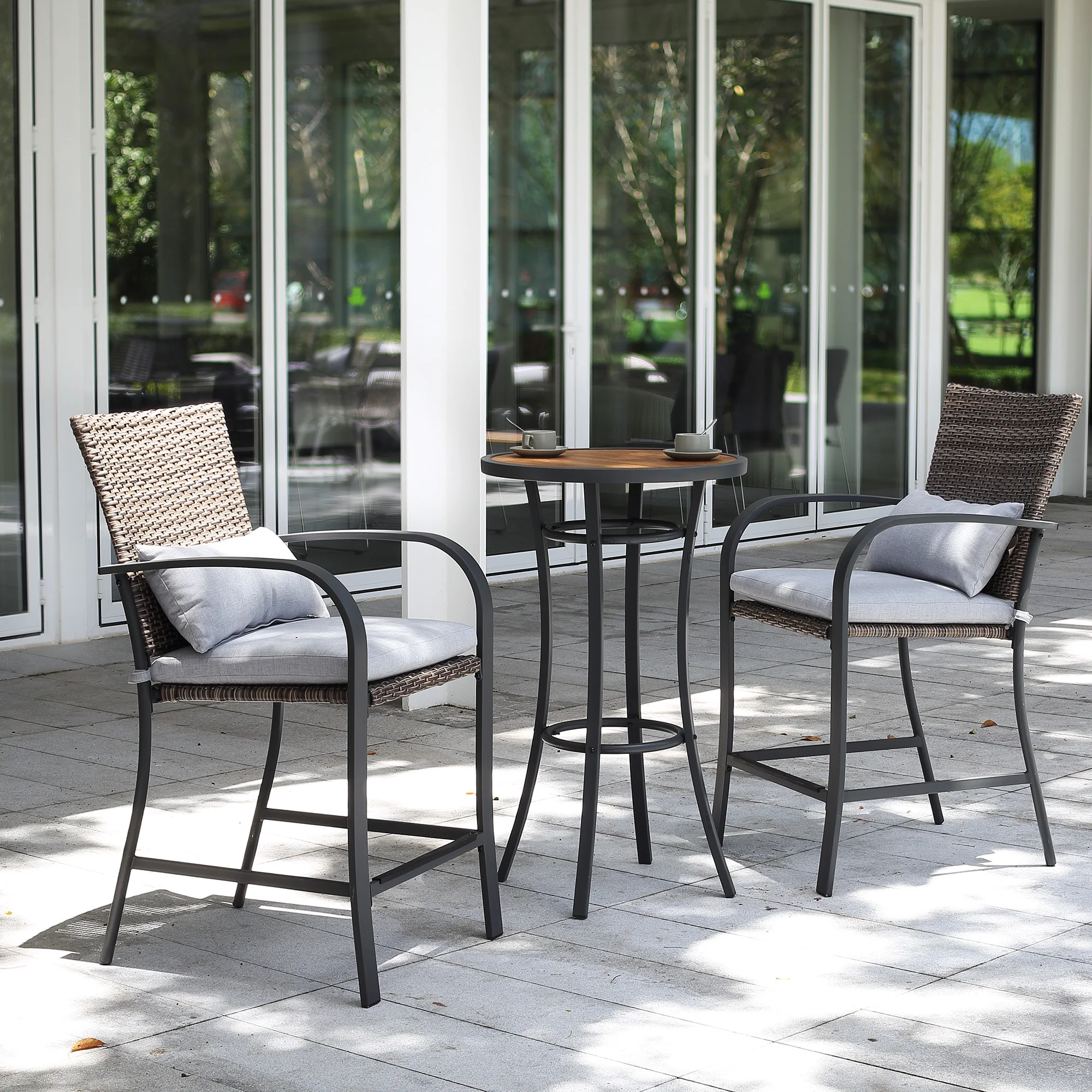 3-Piece Rattan Wicker Patio Bar Set 2