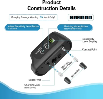 Rechargeable Dog Bark Collar with Beep Vibration and Shock,Anti Barking Collar for Small Medium Large Dogs, Humane Dog Training 6